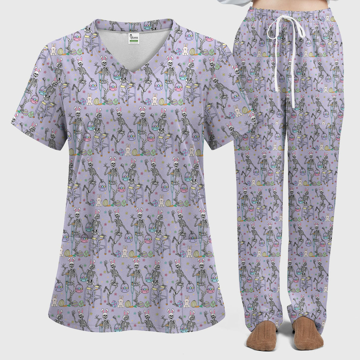 Fun Skeleton Bunny Nurse Scrub Set - Easter Gift