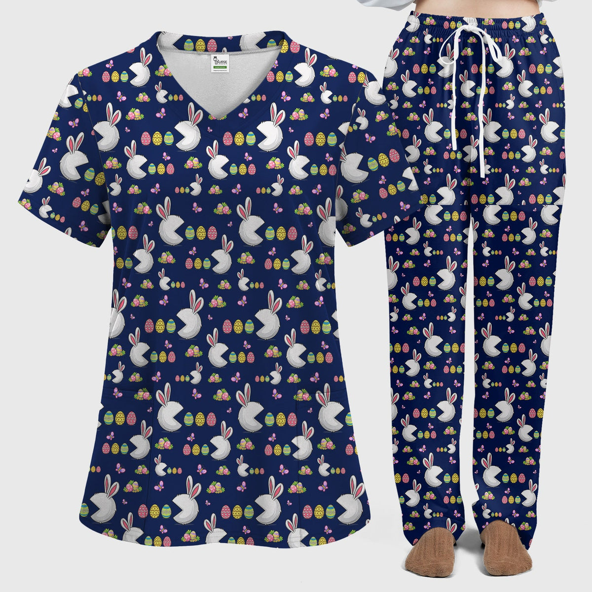 Bunny Colorful Eggs Nurse Scrub Set - Easter Gift