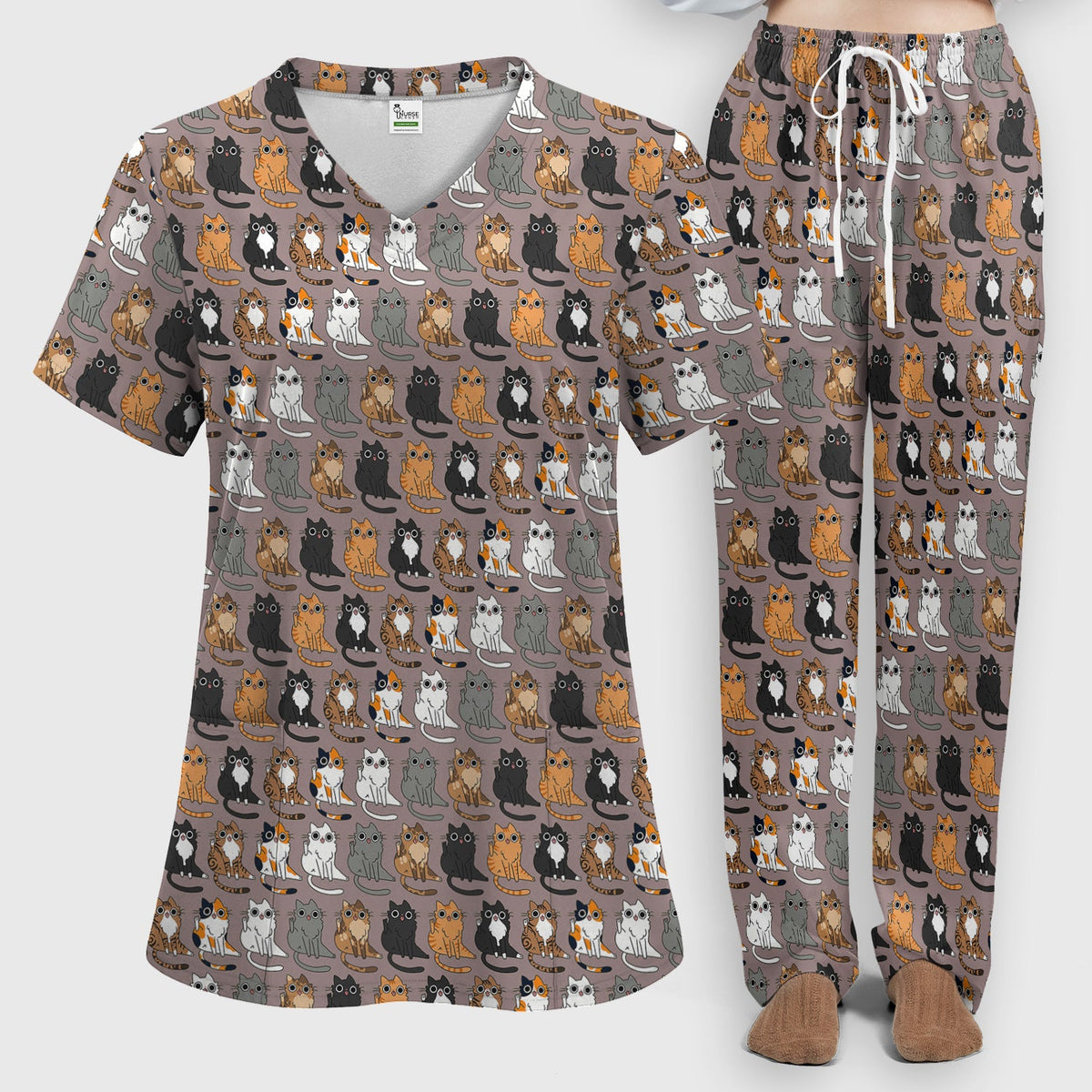 Cat Pattern Nurse Scrub Set