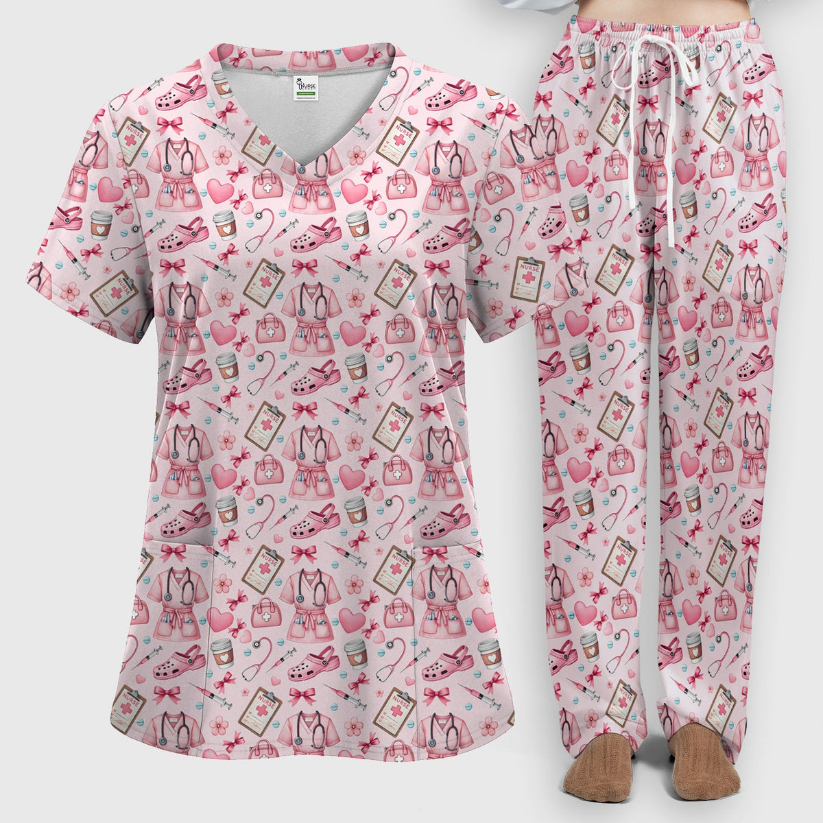 Valentine Pink Nurse Icons Scrub Set