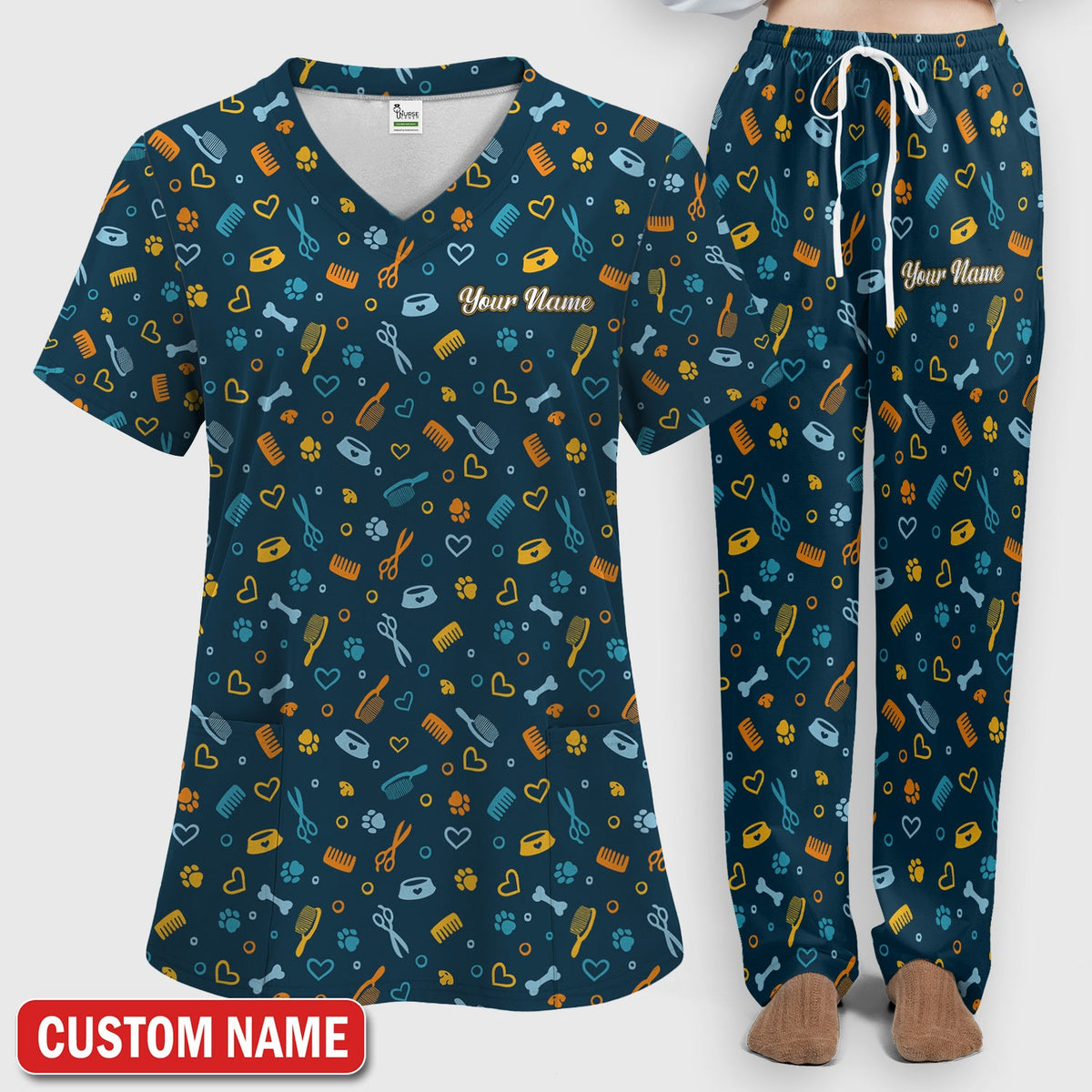 Personalized Dog Cat Grooming Nurse Scrub Set