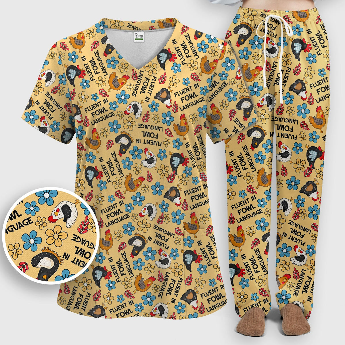Fluent In Fowl Language Nurse Scrub Set