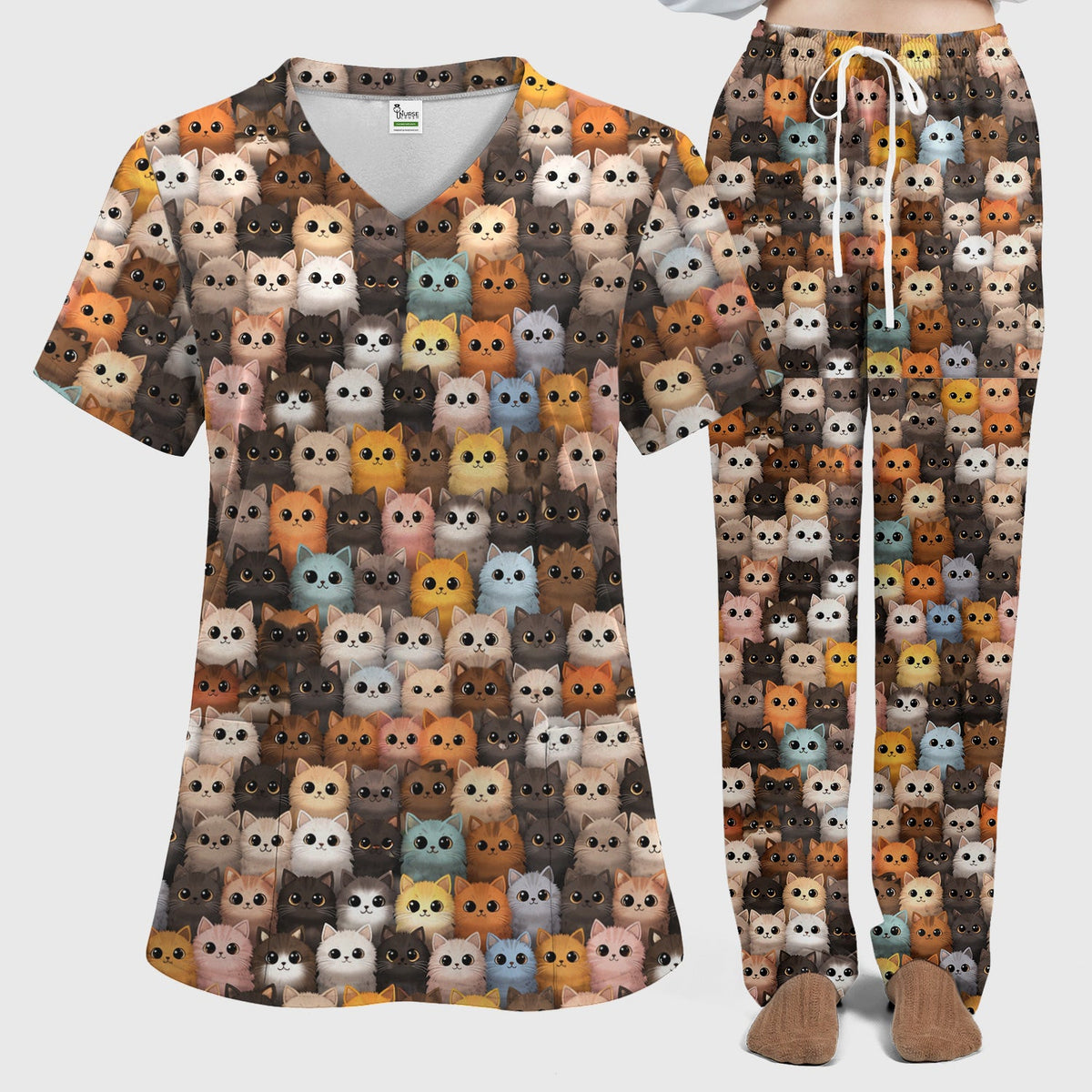 Colorful Cat Nurse Scrub Set