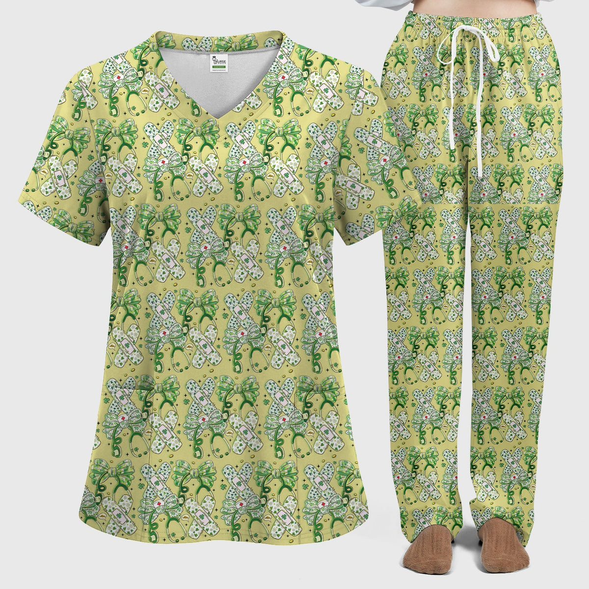 St Patrick Shamrock Stethoscope Nurse Scrub Set