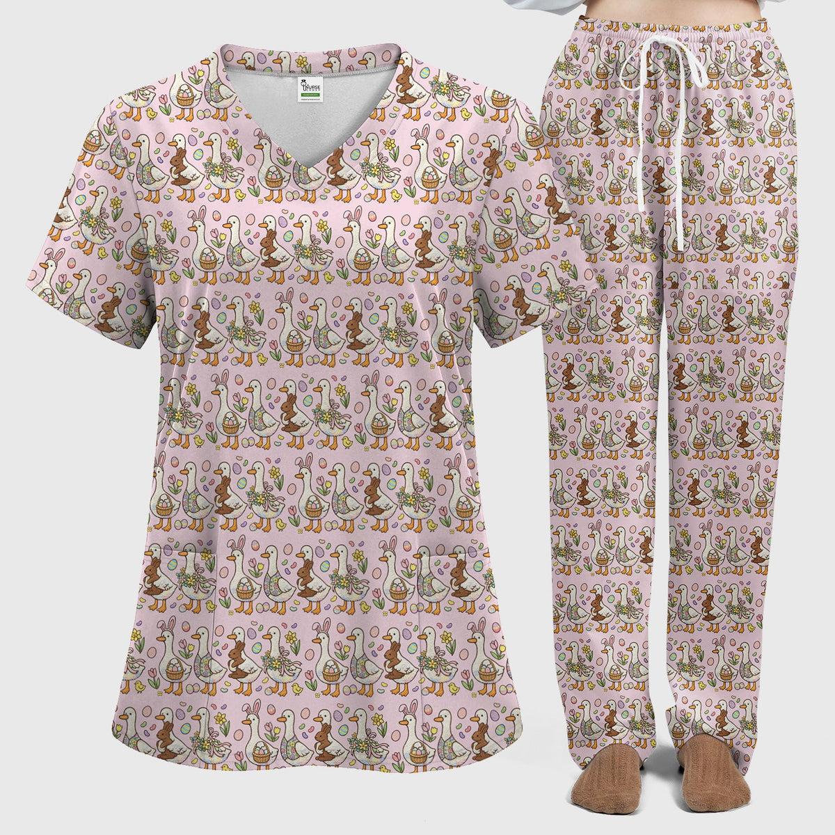 Duck Bunny Egg Floral Nurse Scrub Set - Easter Gift
