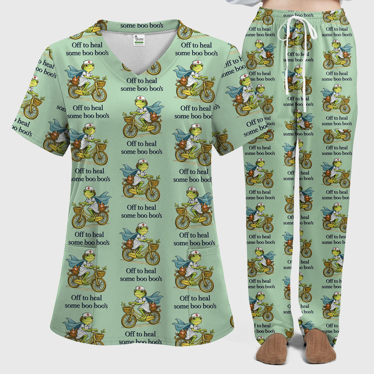 Frog Cycling Nurse Scrub Set