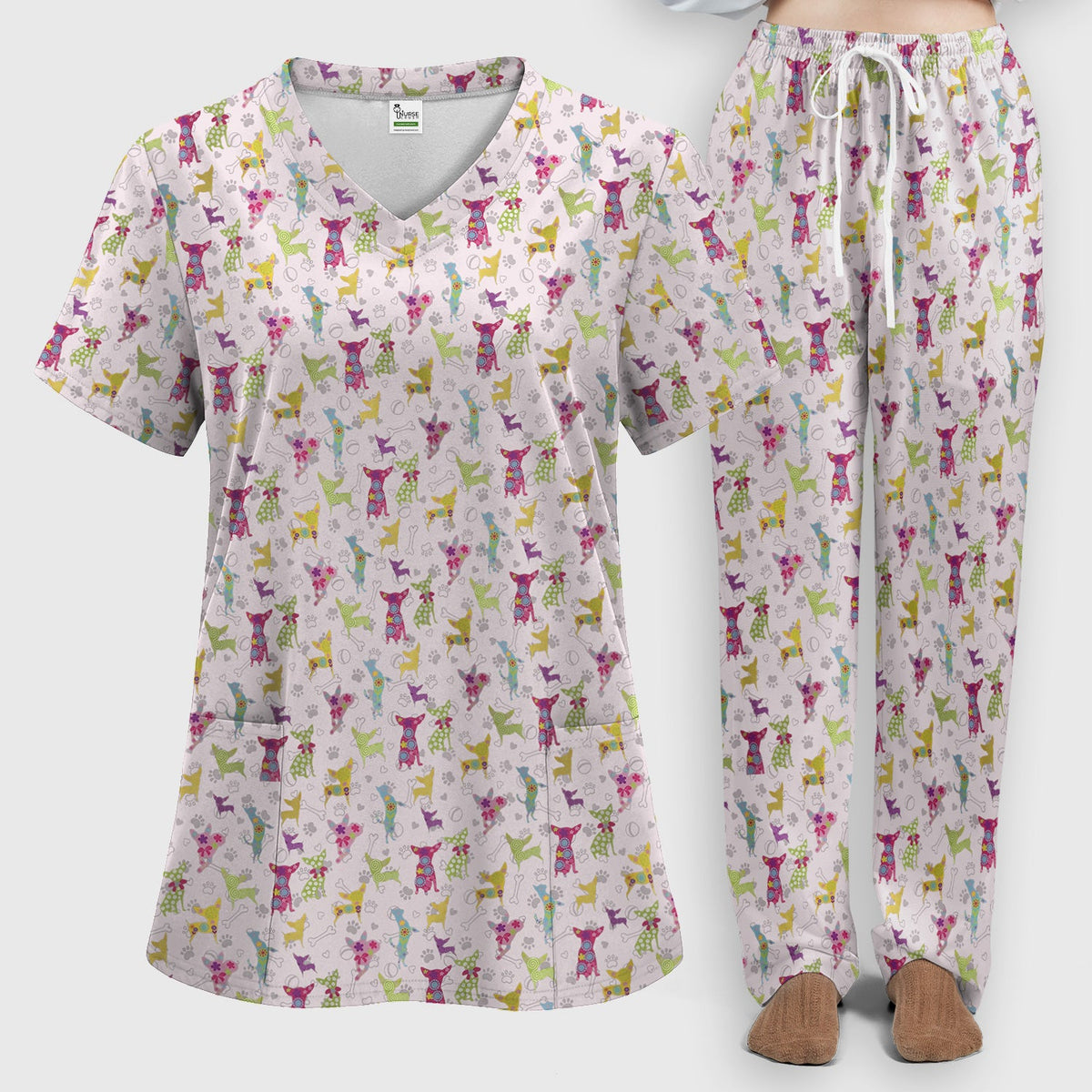 Colorful Playful Dog Nurse Scrub Set