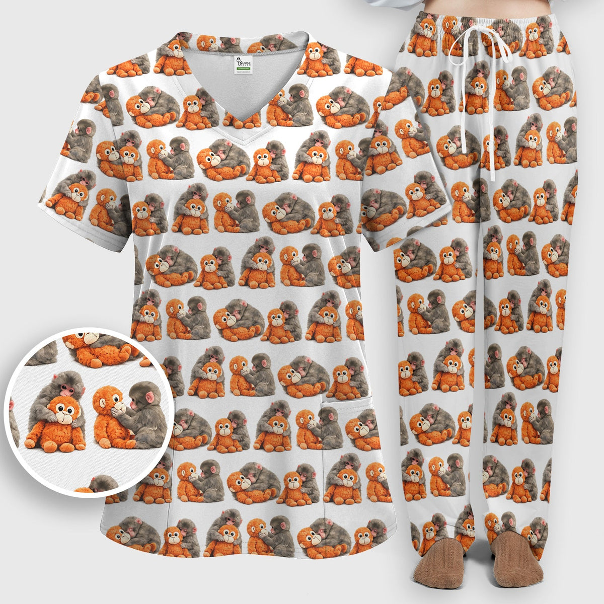 Cute Baby Monkey Plush Toy Nurse Scrub Set