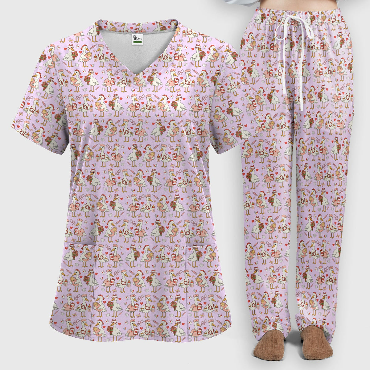 Valentine Goose Nurse Scrub Set