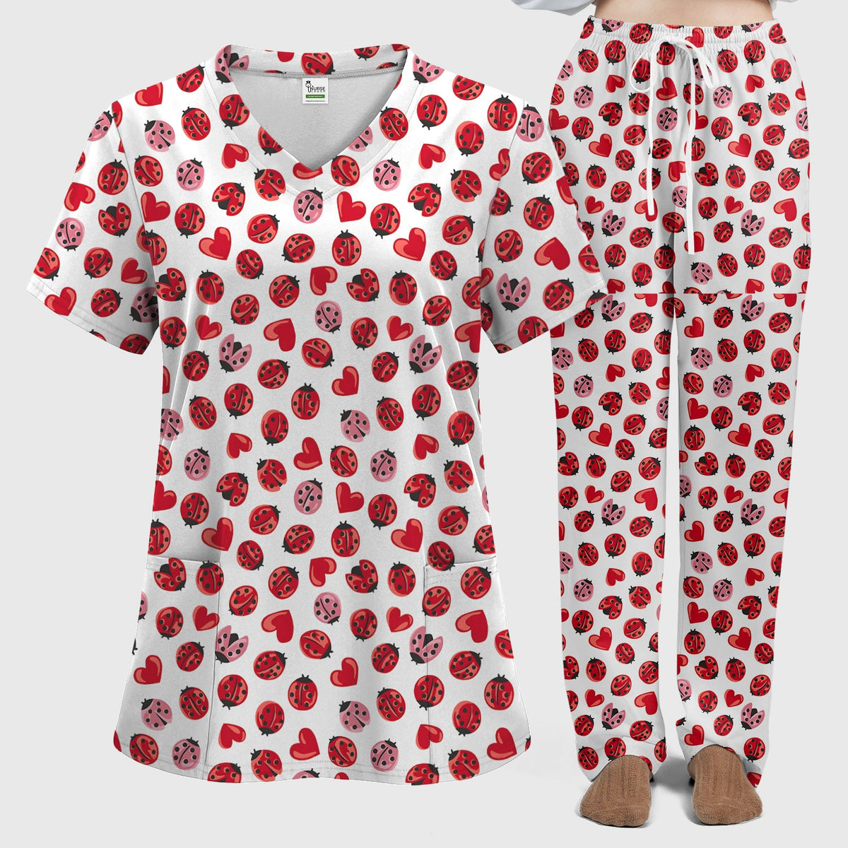 Ladybug Red Heart Nurse Scrub Set
