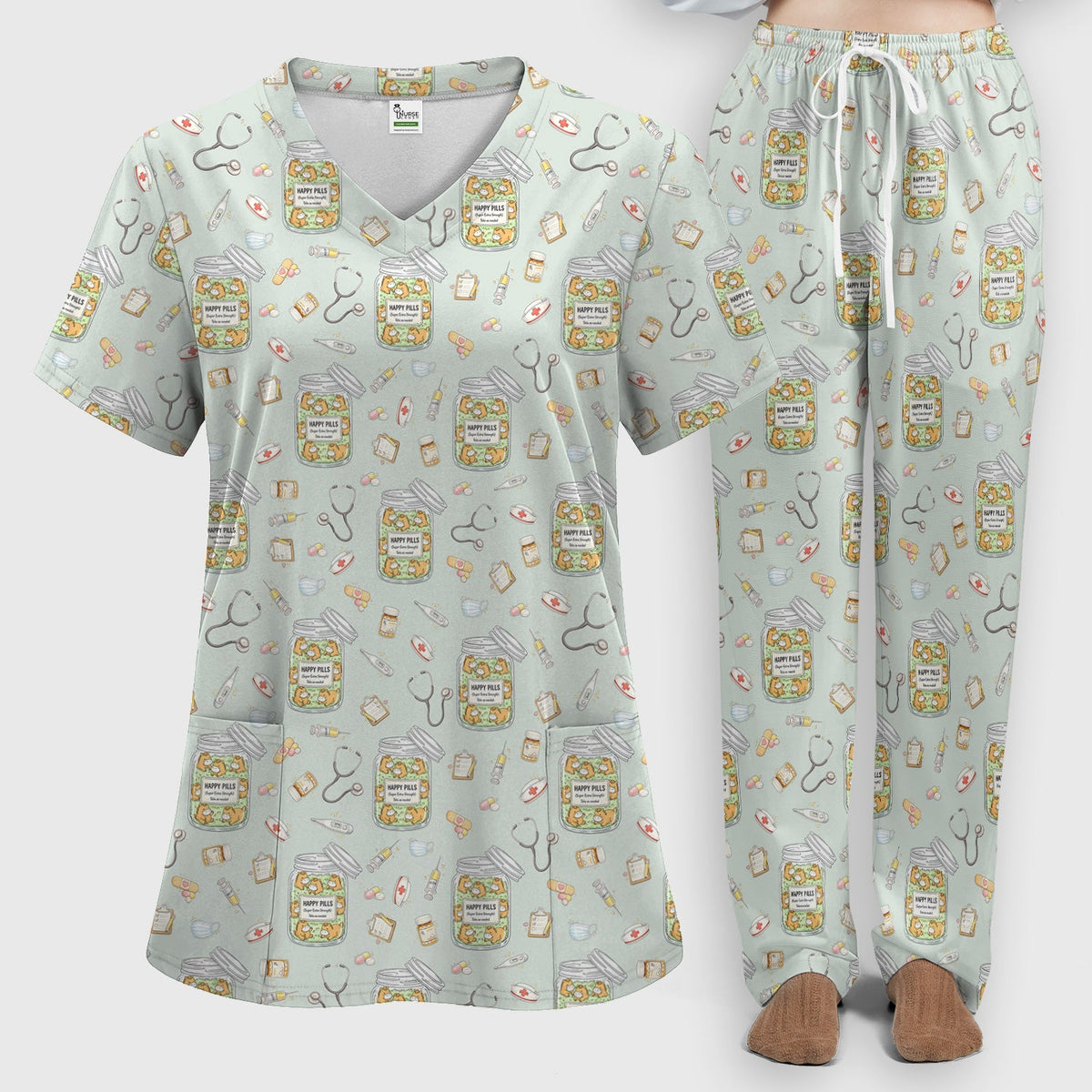 Happy Pills Horse Nurse Scrub Set