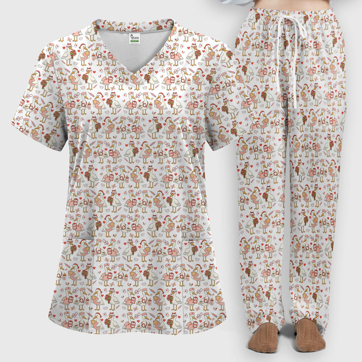 Valentine Goose Nurse Scrub Set