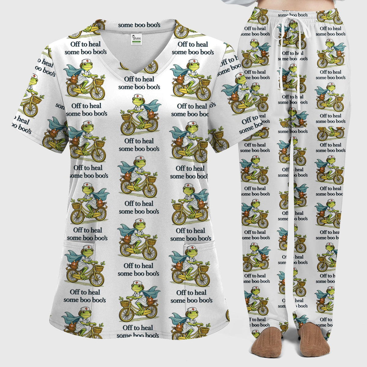 Frog Cycling Nurse Scrub Set