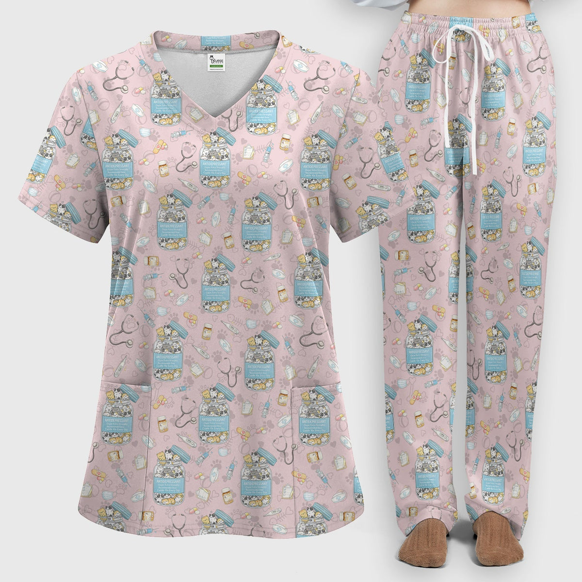 Antidepressant Cat Jar Nurse Scrub Set
