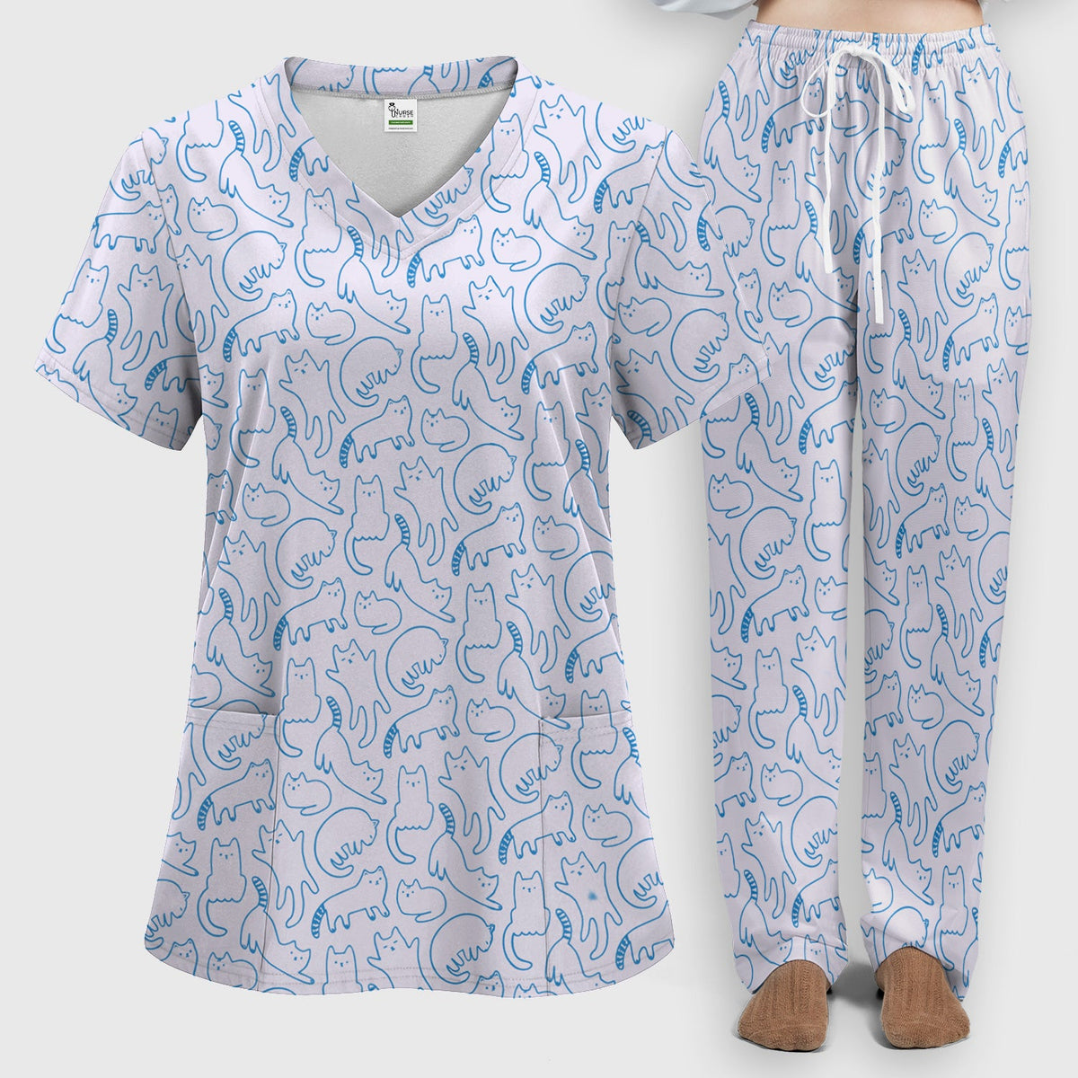 Artistic Cat Nurse Scrub Set
