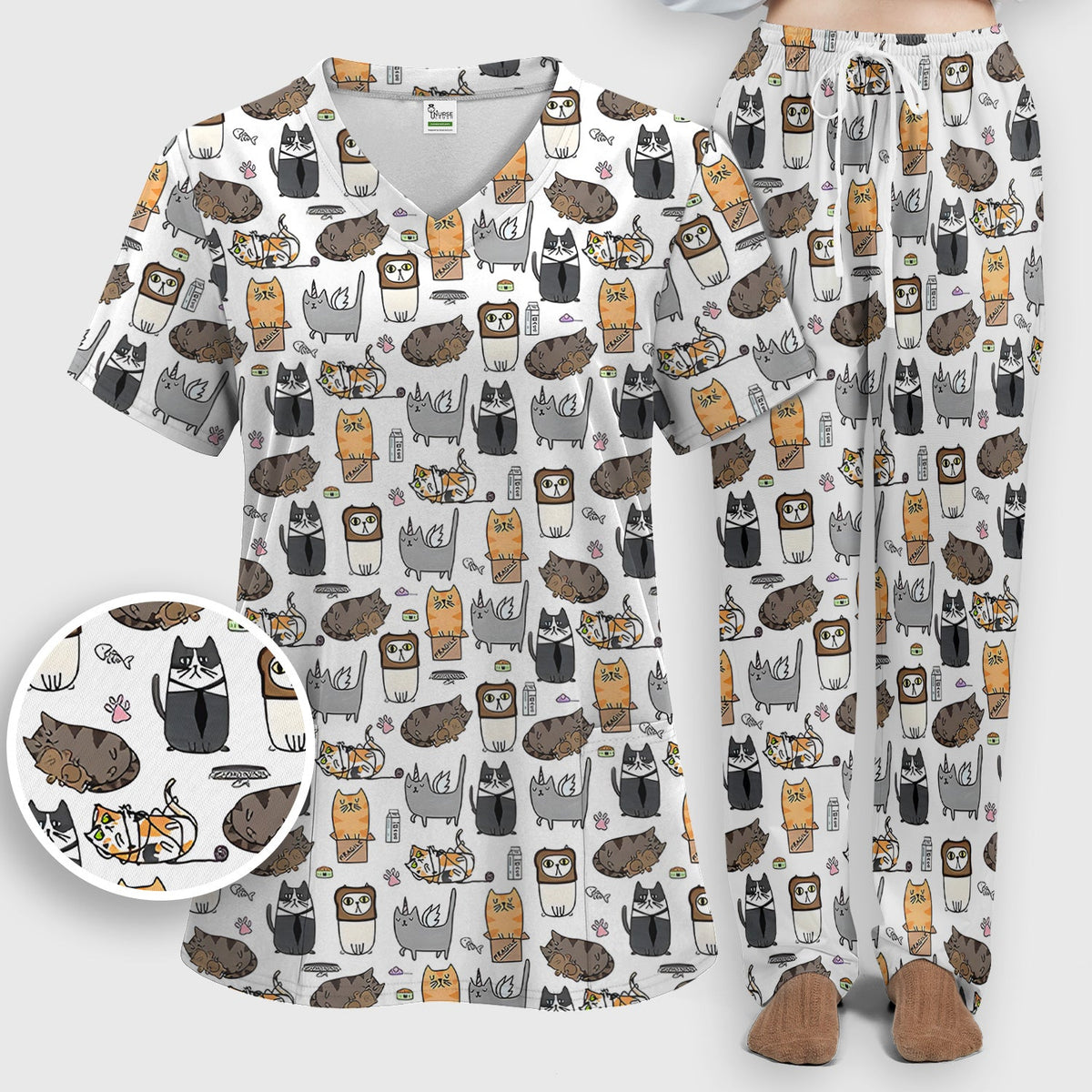 Lazy Cat Doodle Cozy Kitty Nurse Scrub Set