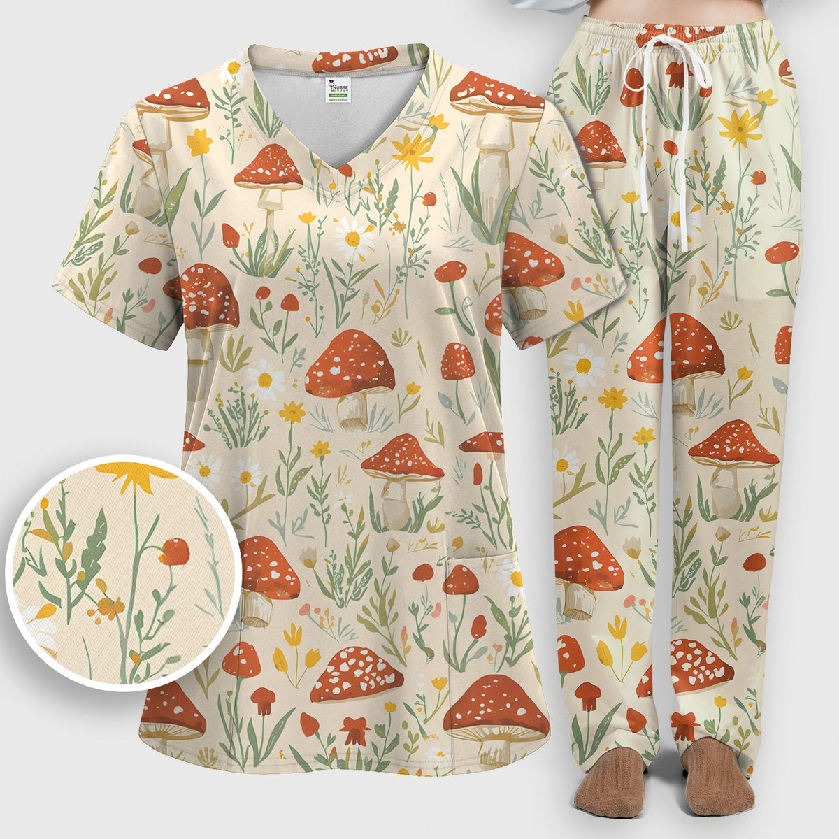 Mushroom Wildflower Nurse Scrub Set