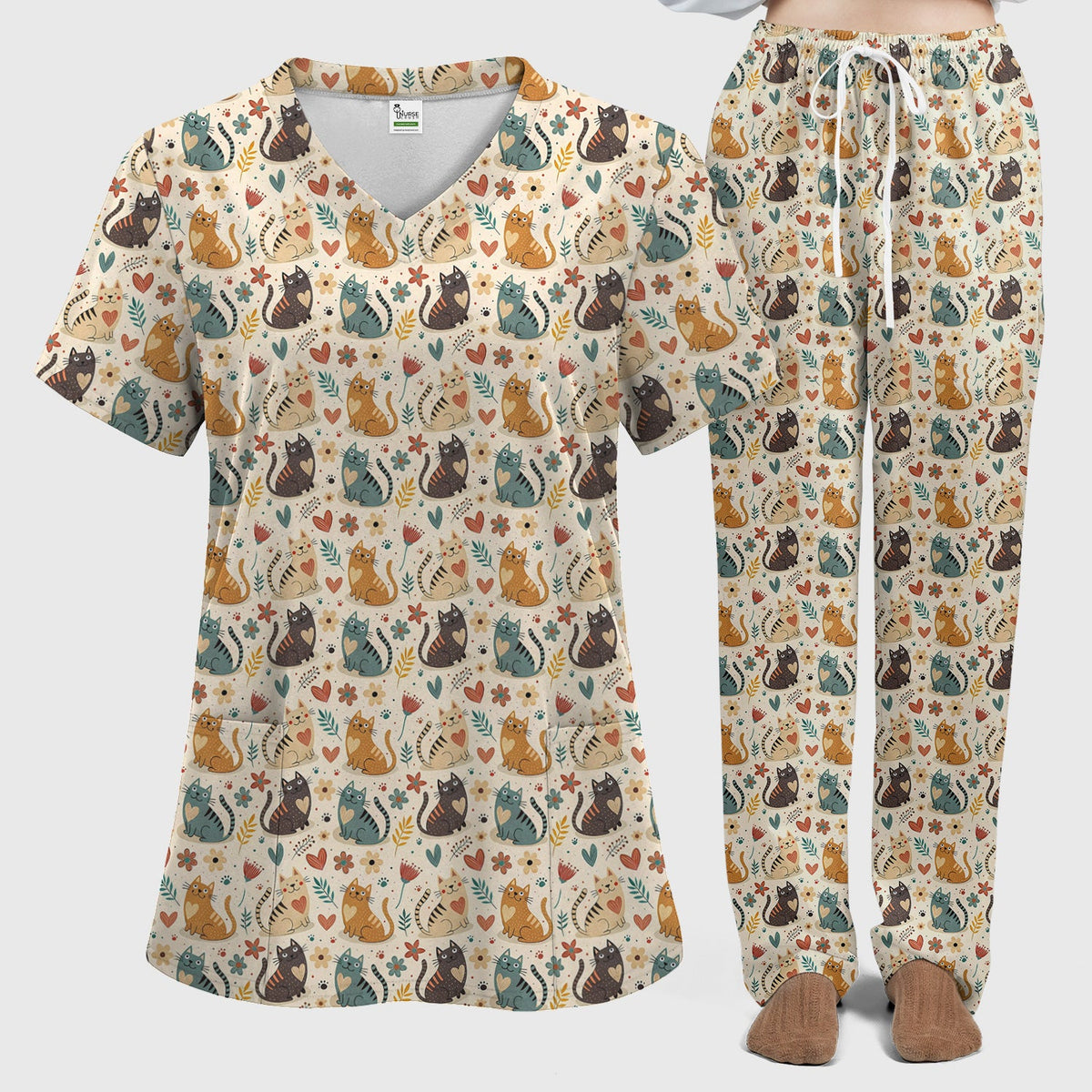 Kitty Floral Nurse Scrub Set