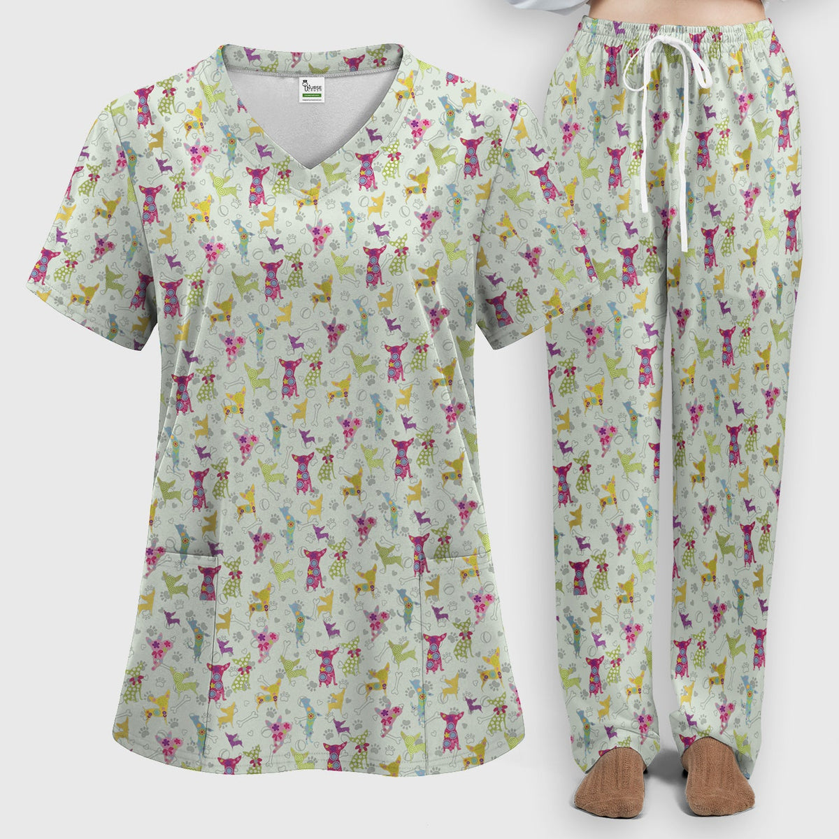 Colorful Playful Dog Nurse Scrub Set