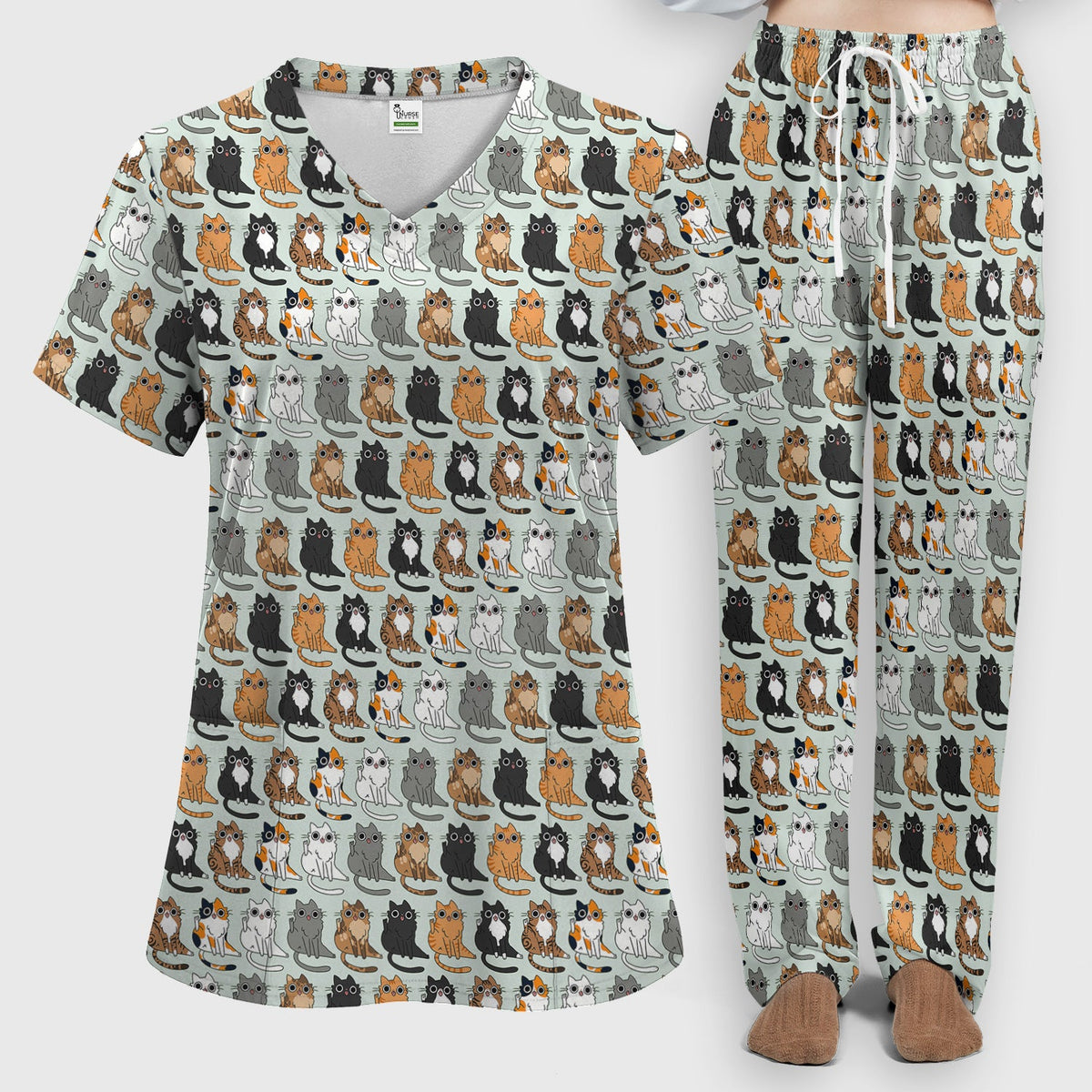 Cat Pattern Nurse Scrub Set