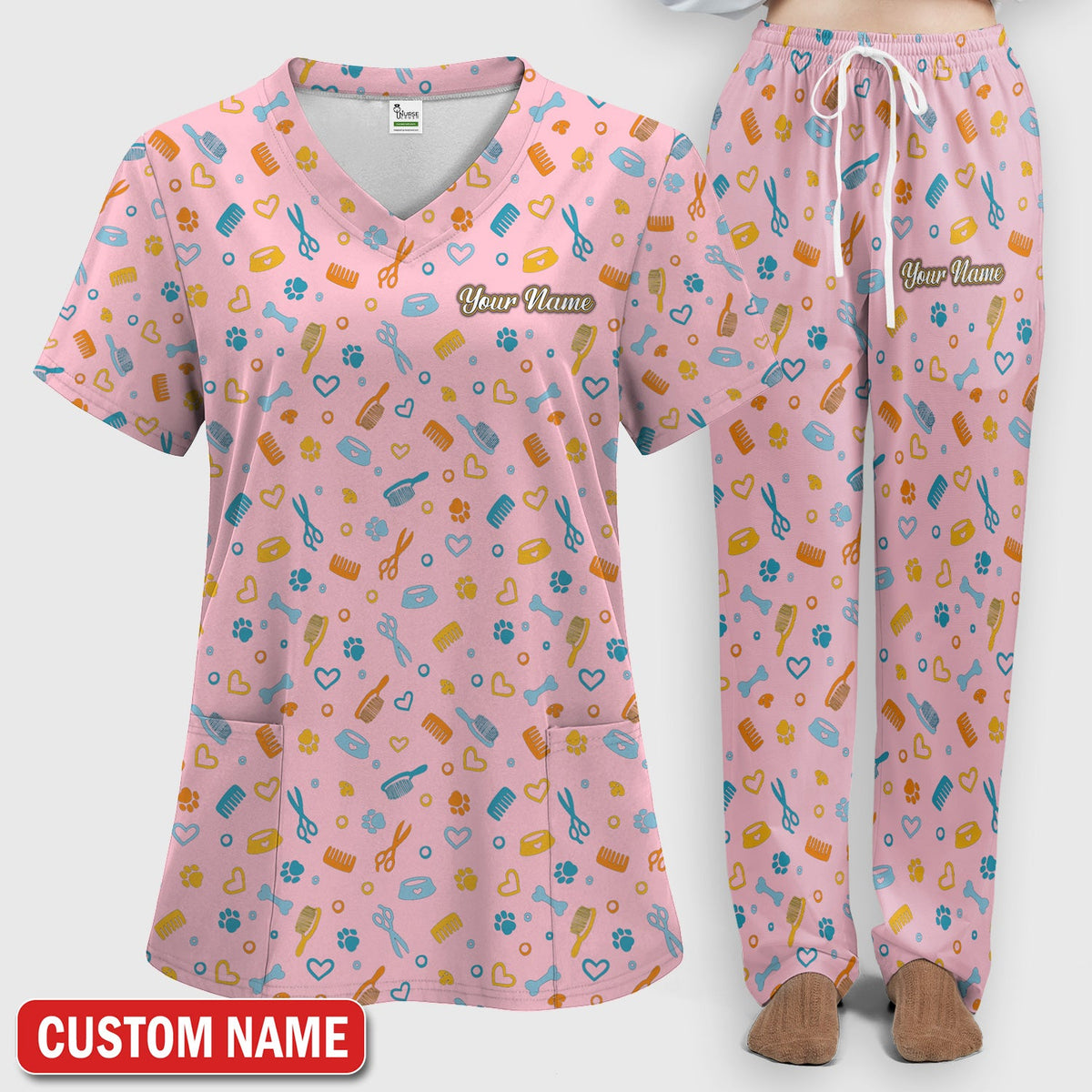Personalized Dog Cat Grooming Nurse Scrub Set