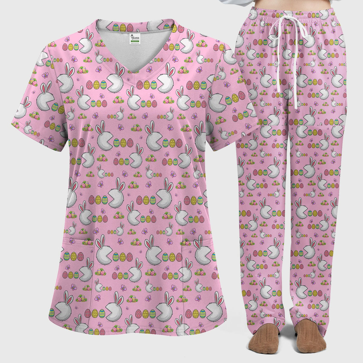 Bunny Colorful Eggs Nurse Scrub Set - Easter Gift