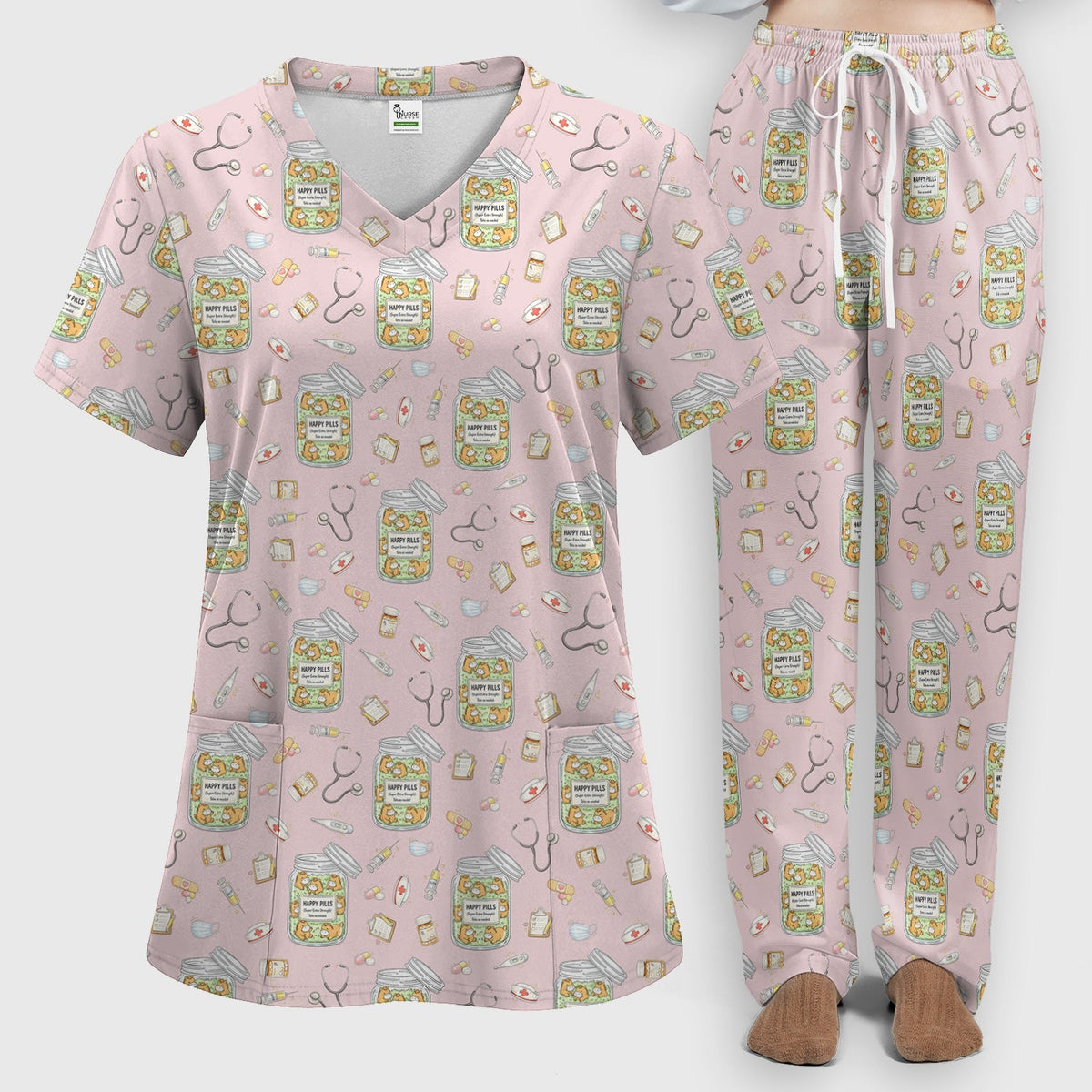 Happy Pills Horse Nurse Scrub Set