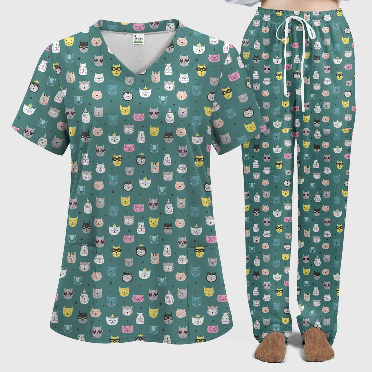 Colorful Kitty Nurse Scrub Set