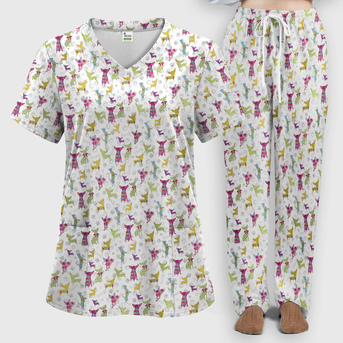 Colorful Playful Dog Nurse Scrub Set