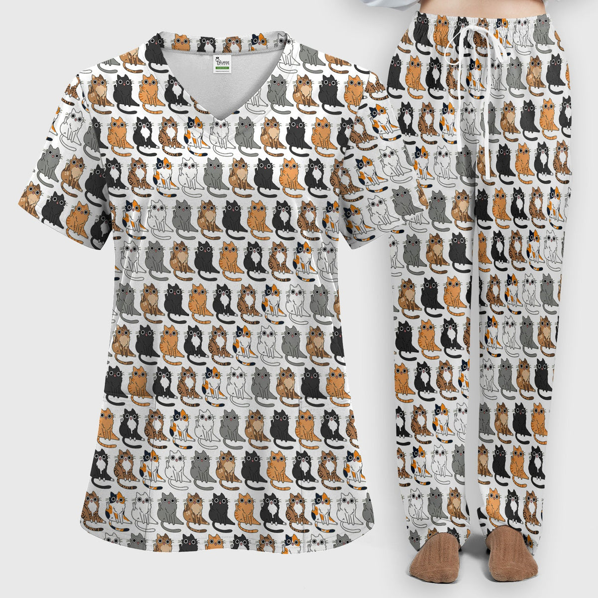 Cat Pattern Nurse Scrub Set