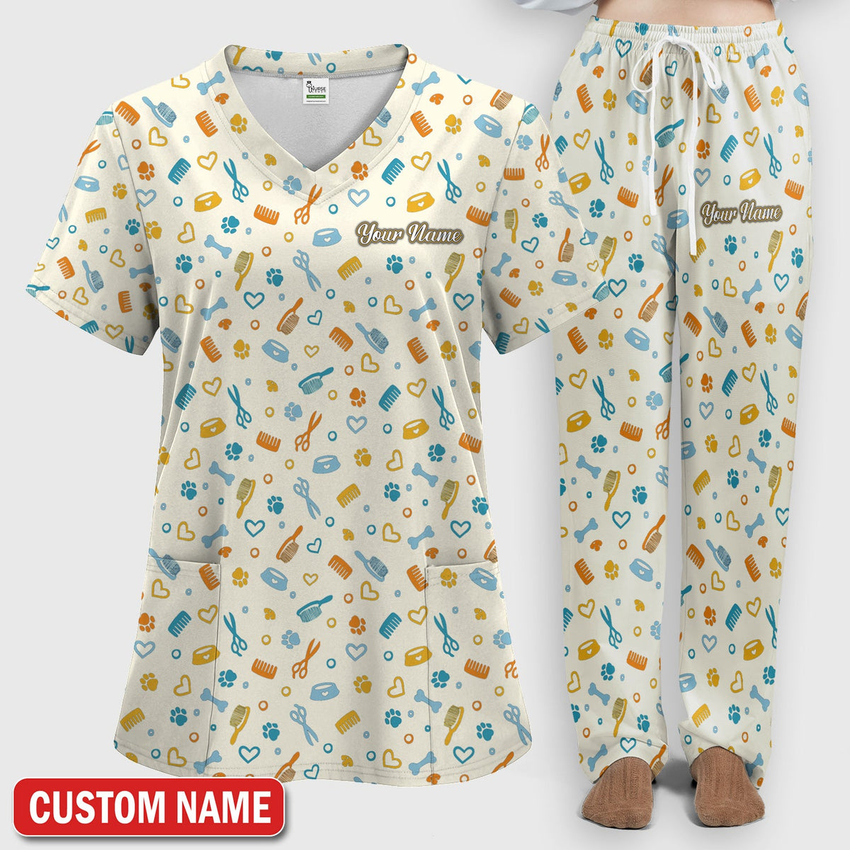 Personalized Dog Cat Grooming Nurse Scrub Set