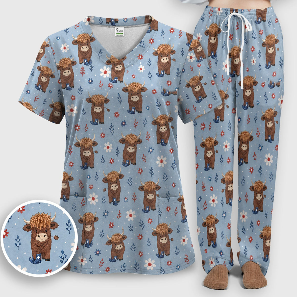 Floral Cowboy Boots Nurse Scrub Set