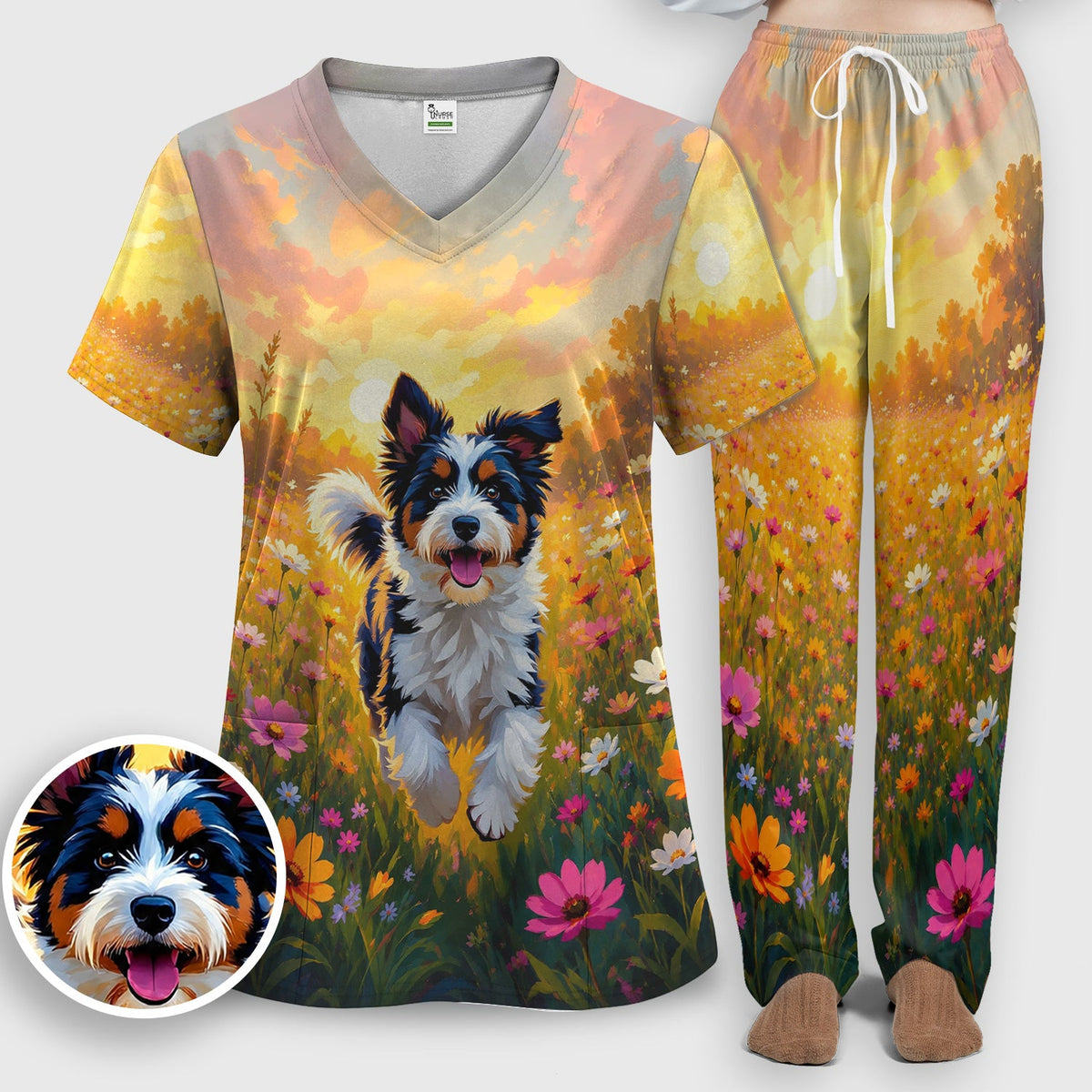 Floral Meadow Dog Nurse Scrub Set