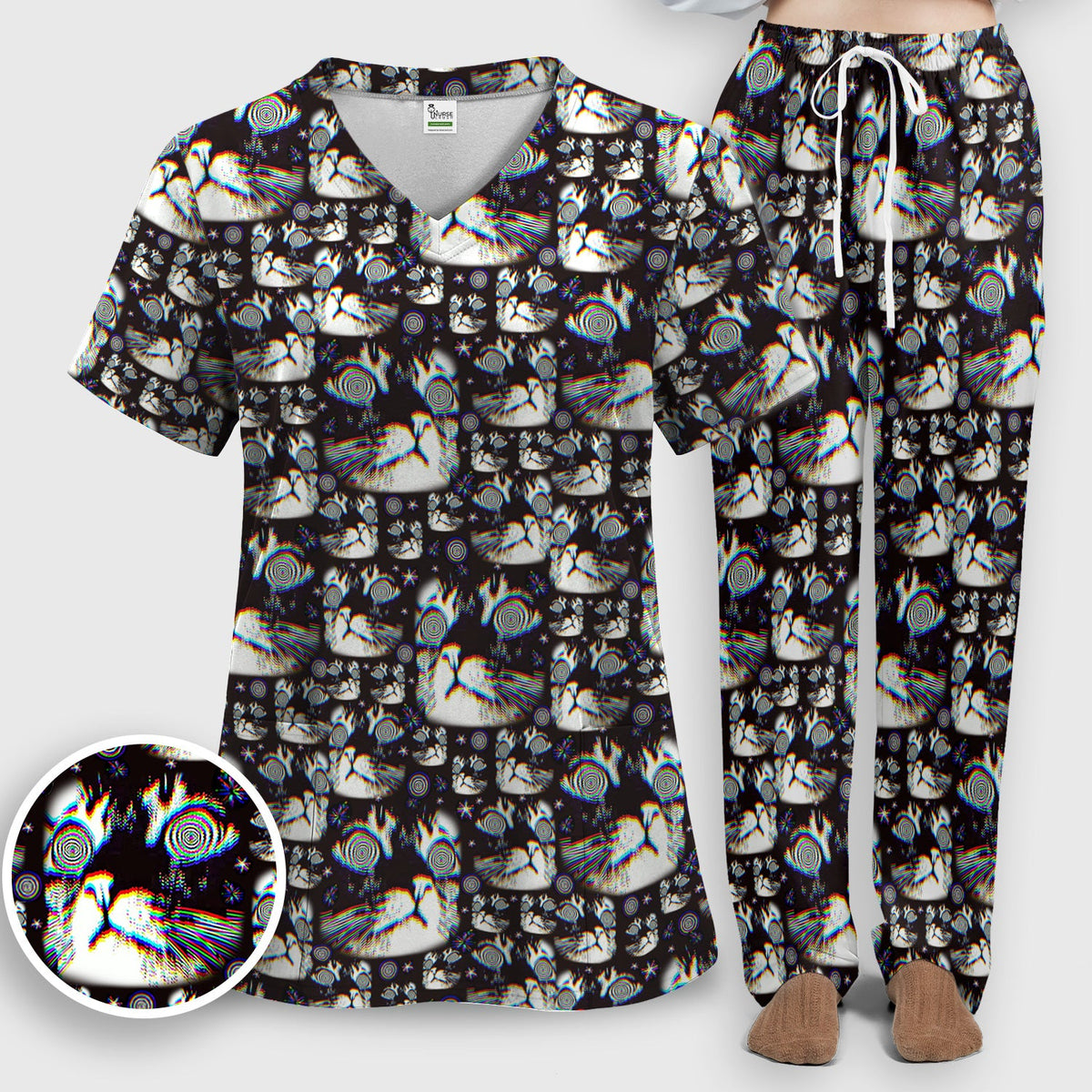 Cosmic Cat Eye Spiral Nurse Scrub Set