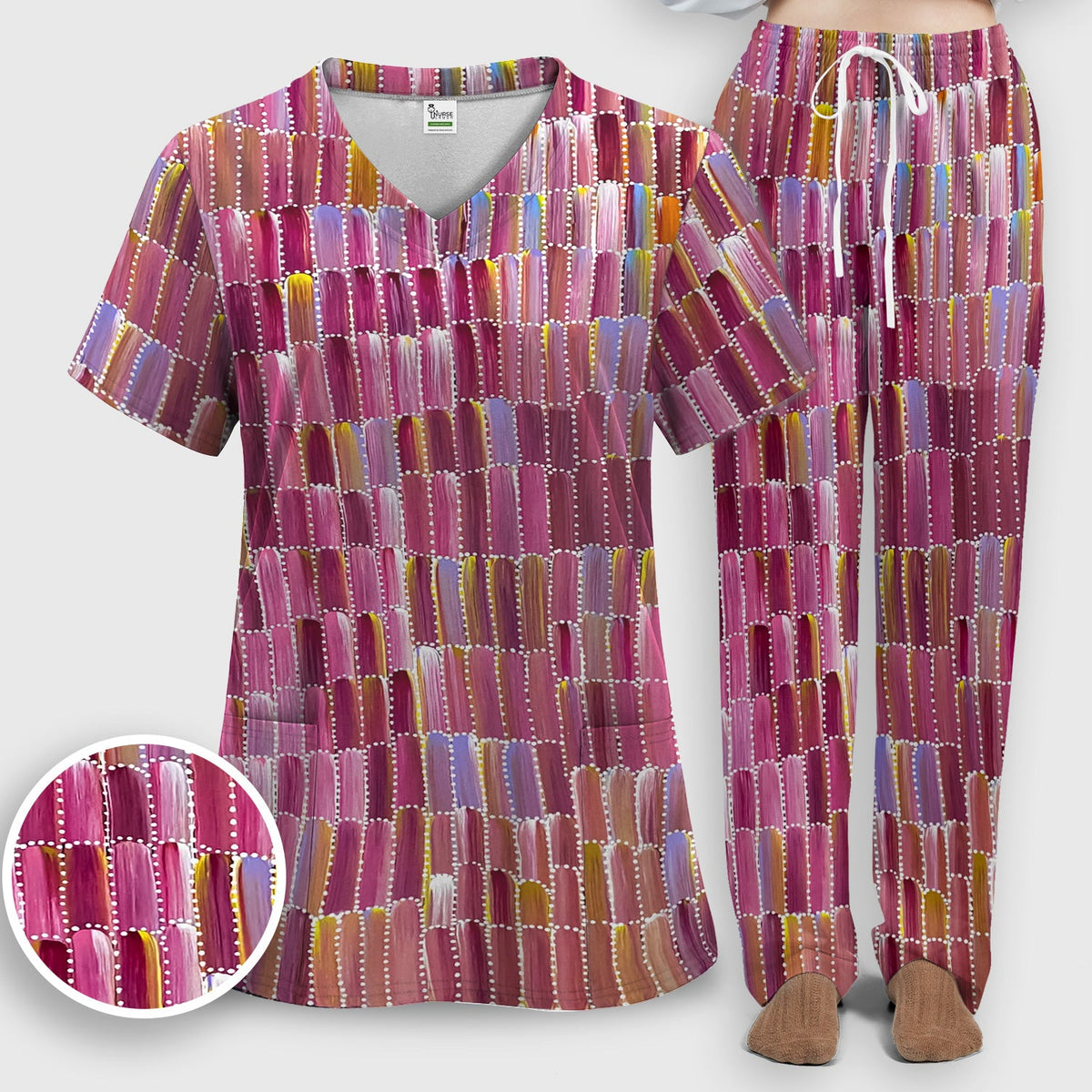 Colorful Abstract Brushstroke Dotted Nurse Scrub Set