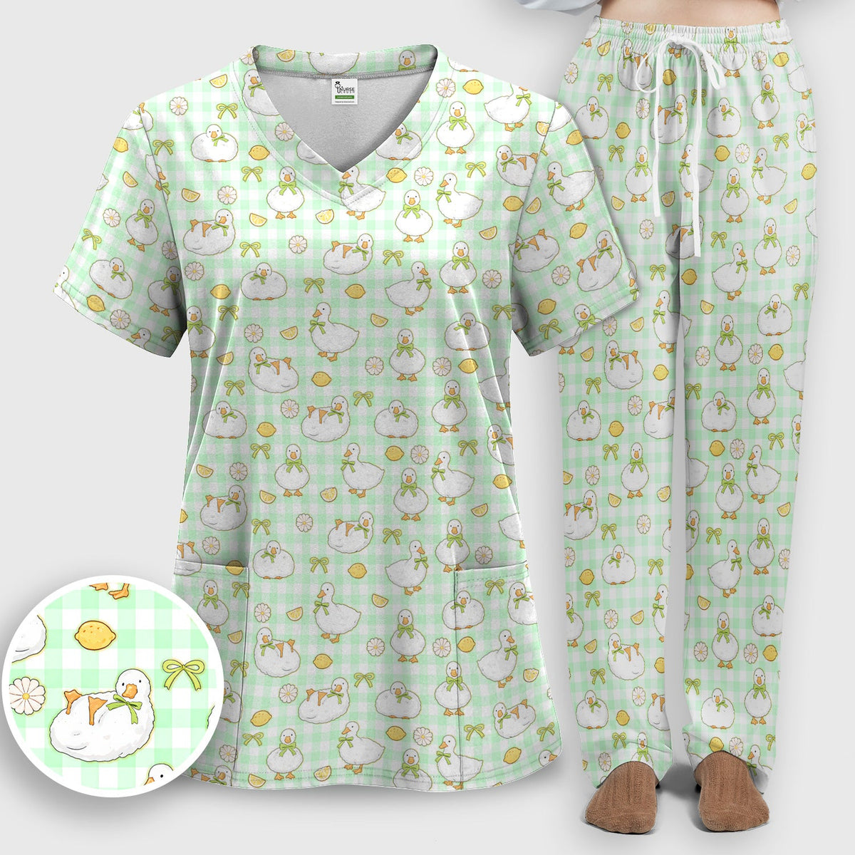 Adorable Ducks Lemon Daisy Nurse Scrub Set