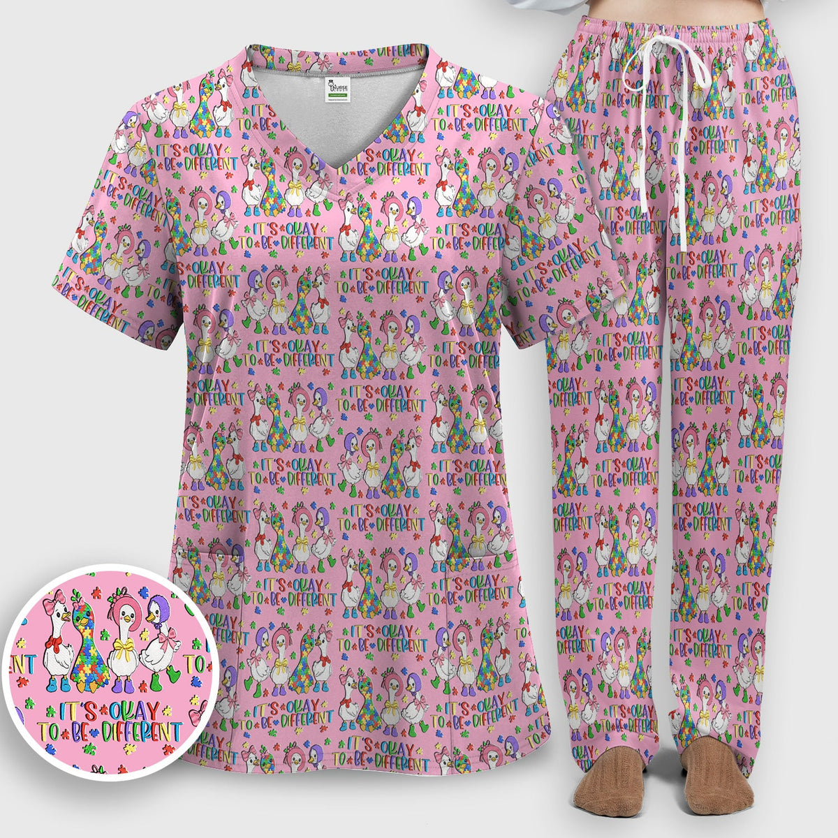 It's Okay To Be Different Duck Nurse Scrub Set
