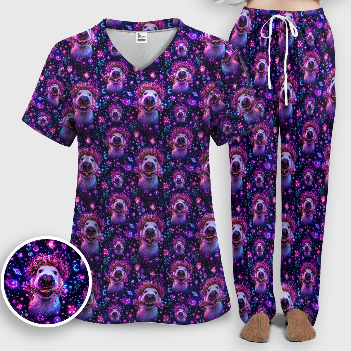 Galaxy Golden Retriever Nurse Scrub Set