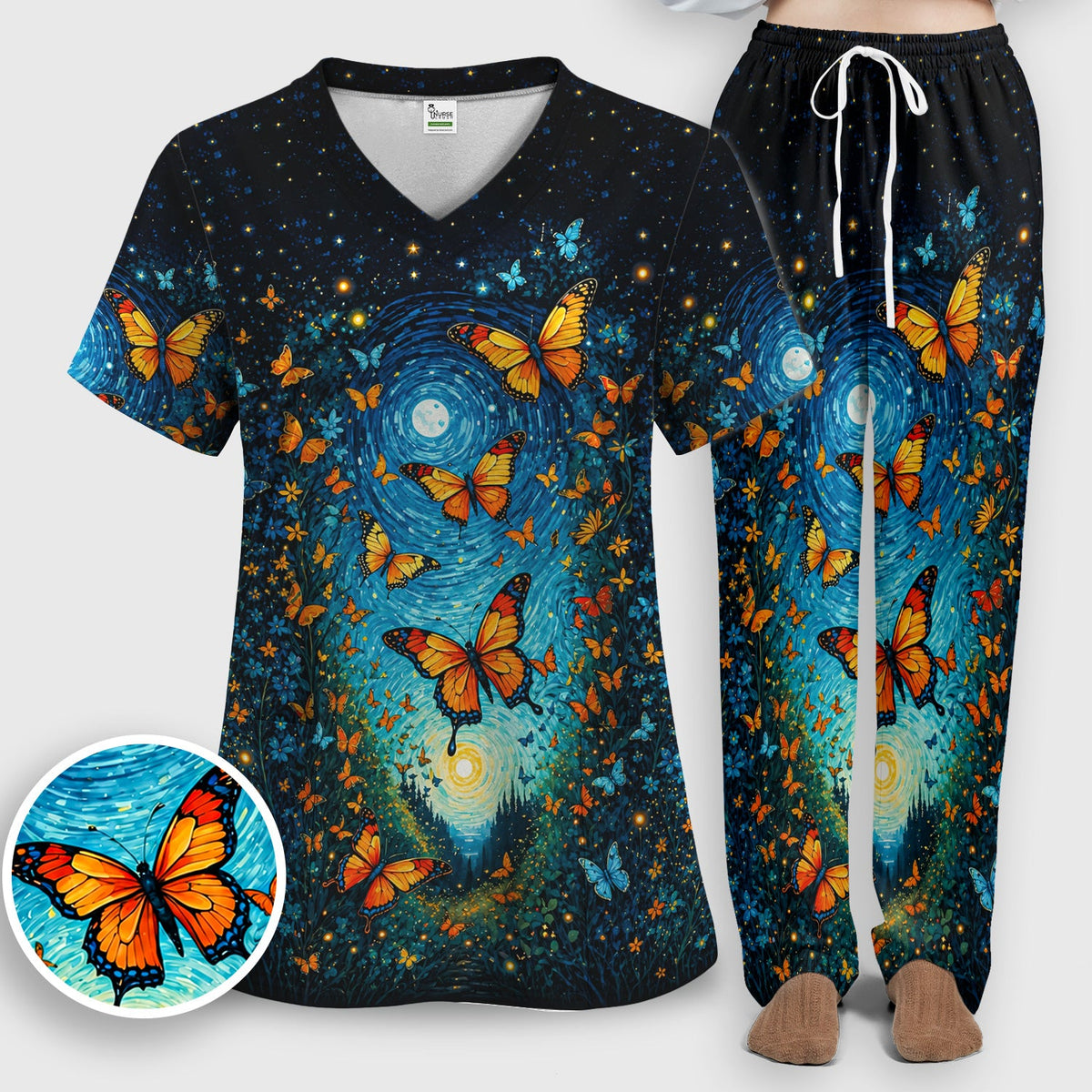 Moonlit Butterfly Nurse Scrub Set