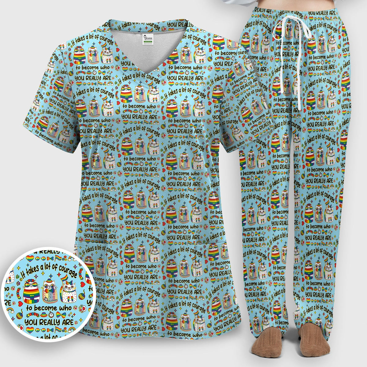 Nurse Rainbow Cat Courage Scrub Set