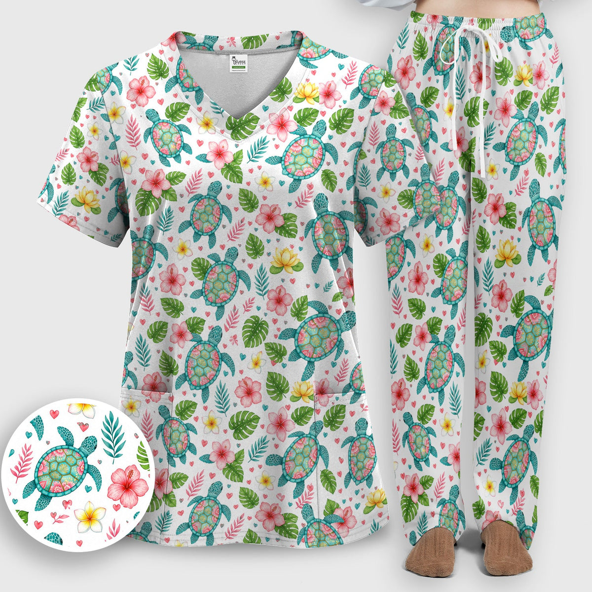 Tropical Sea Turtle Floral Nurse Scrub Set