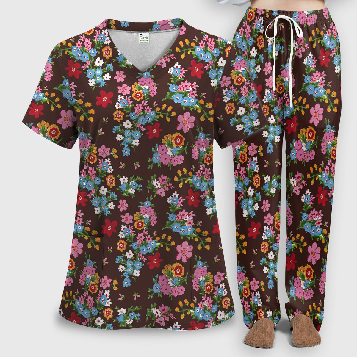 Vintage Floral Bouquet Nurse Scrub Set