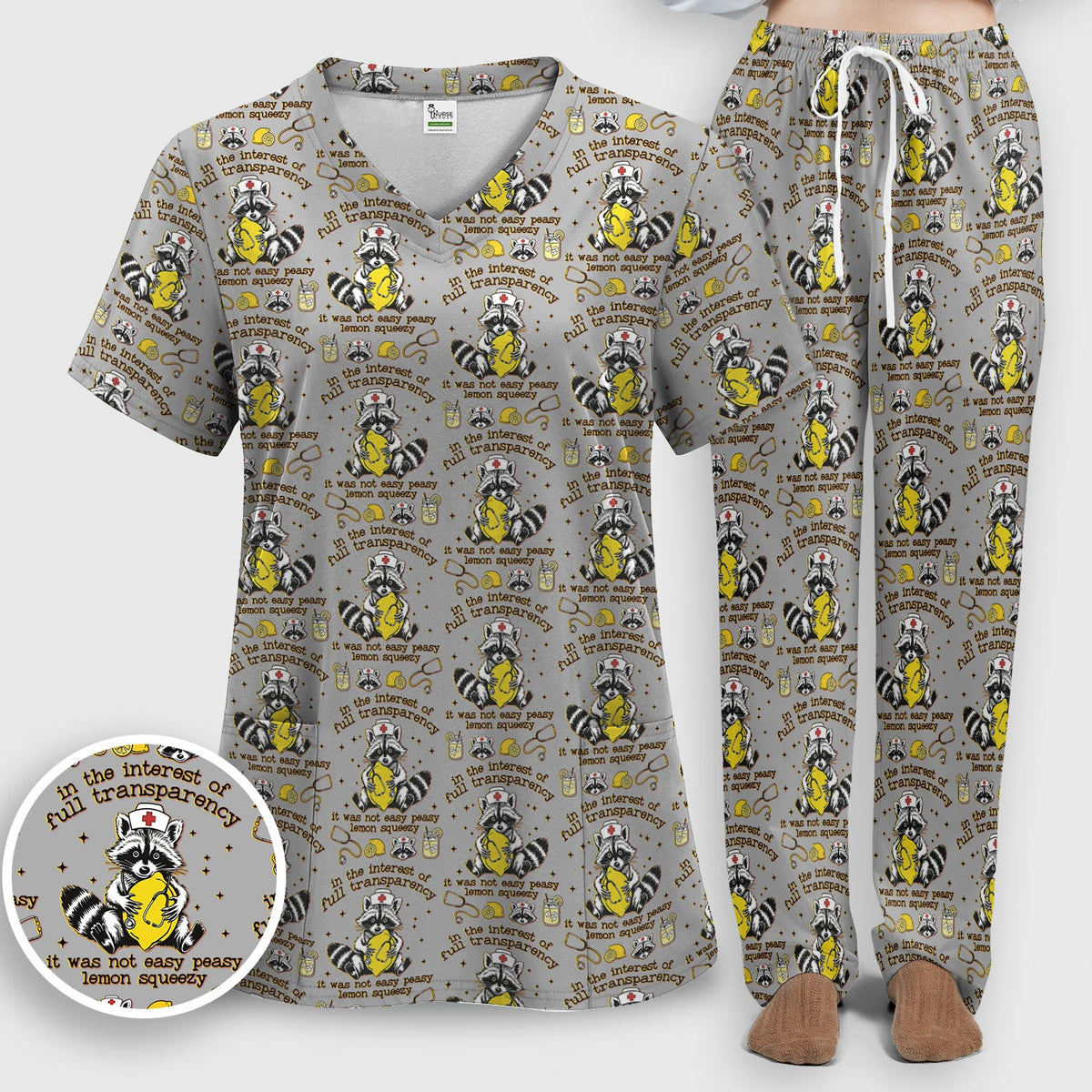 Raccoon Lemon Quote Nurse Scrub Set