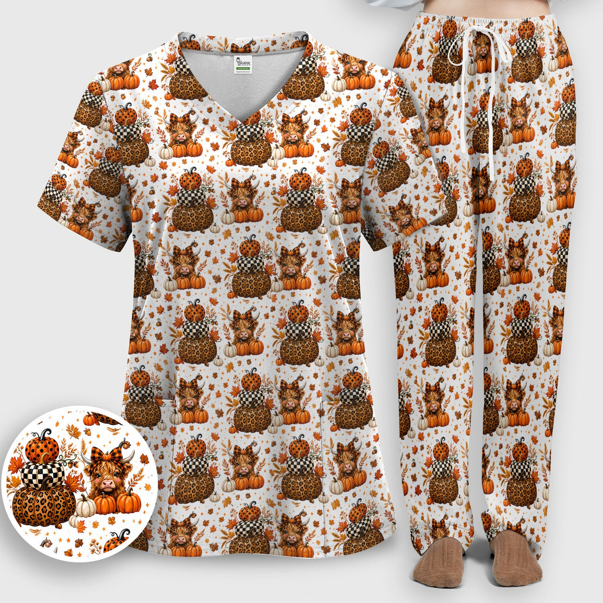 Fall Highland Cow Nurse Scrub Set