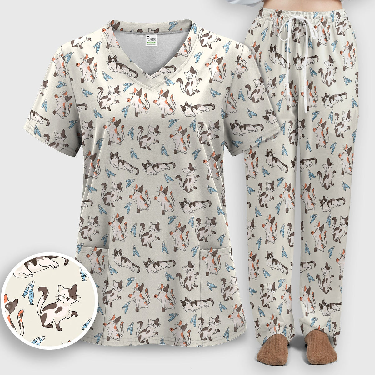 Playful Cats Fish Nurse Scrub Set