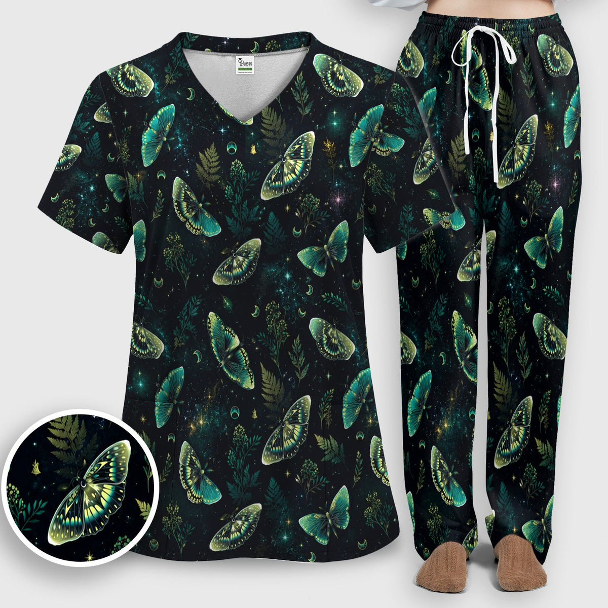 Mystical Moonlight Butterfly Garden Nurse Scrub Set II