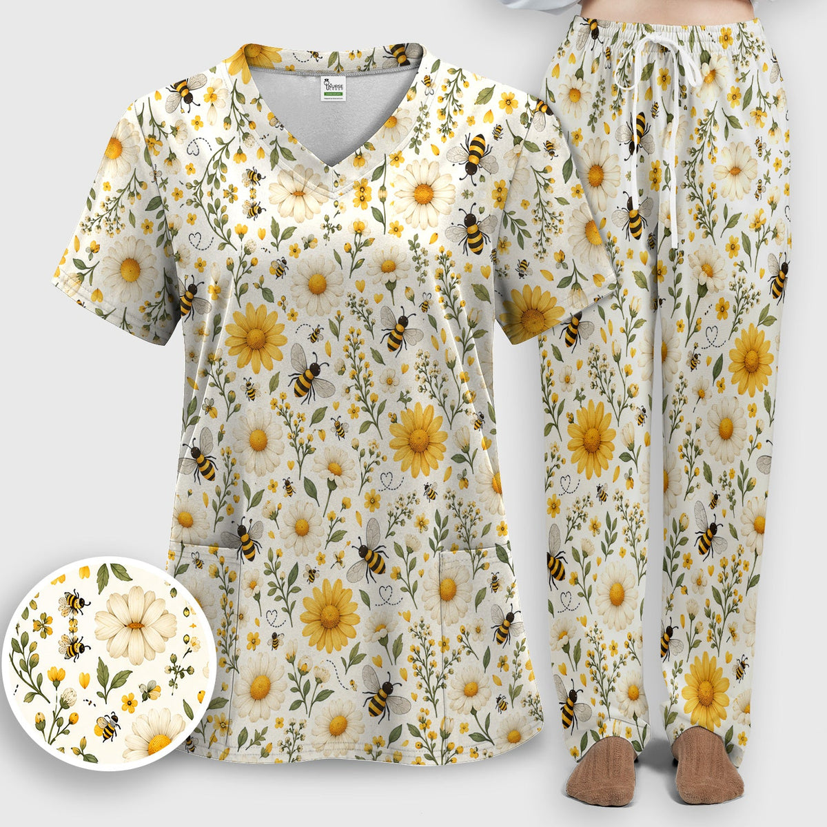 Honey Bee Daisy Nurse Scrub Set