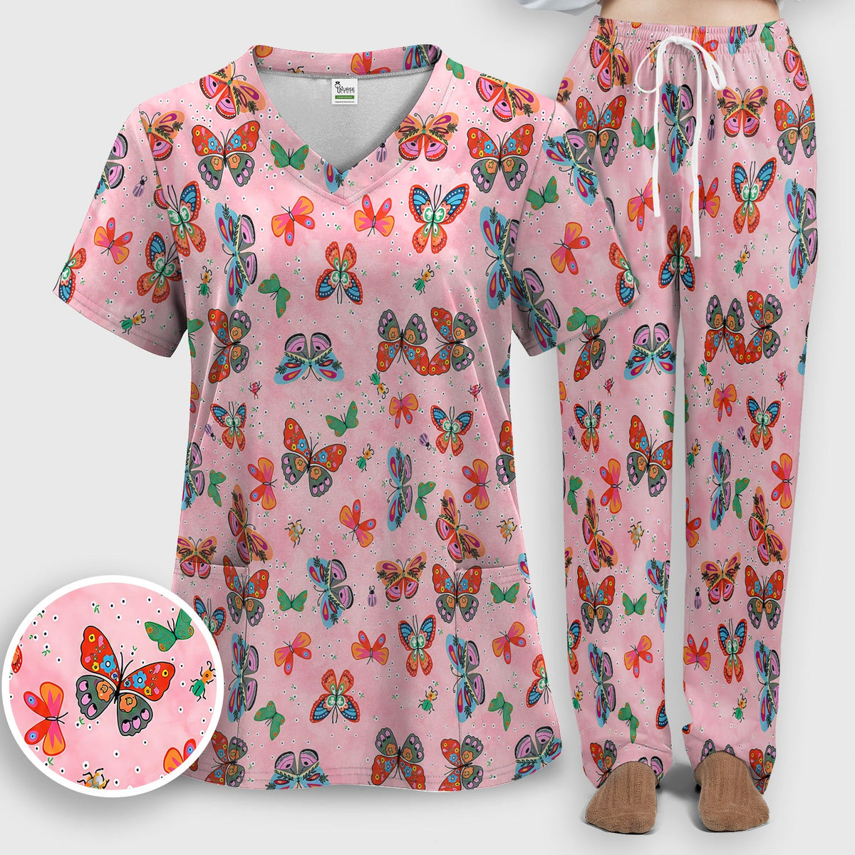 Colorful Butterfly Garden Nurse Scrub Set