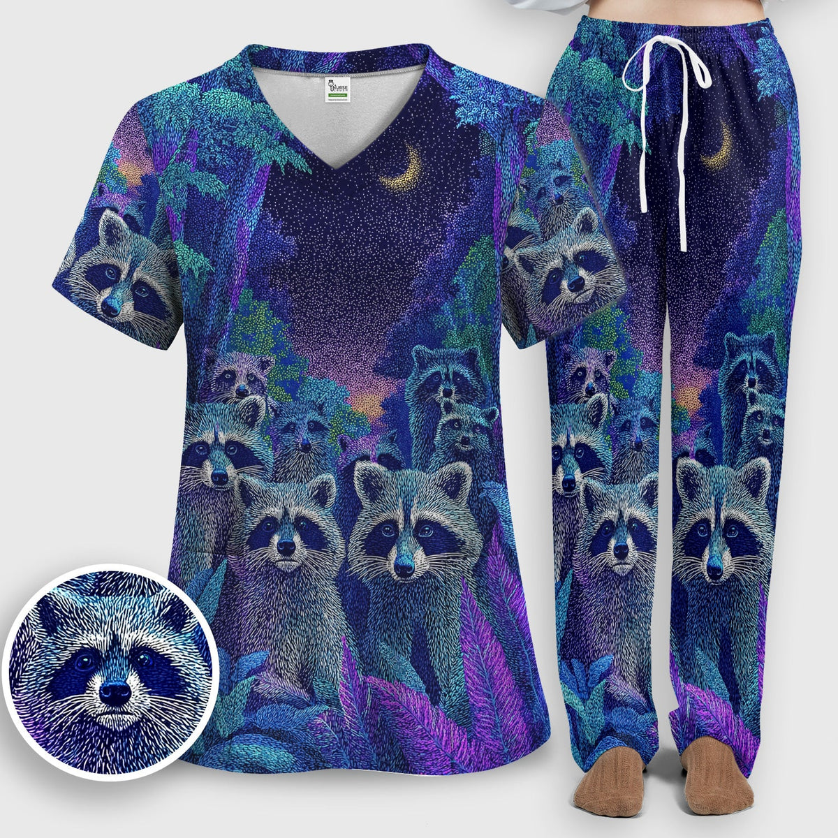 Moonlit Raccoon Nurse Scrub Set