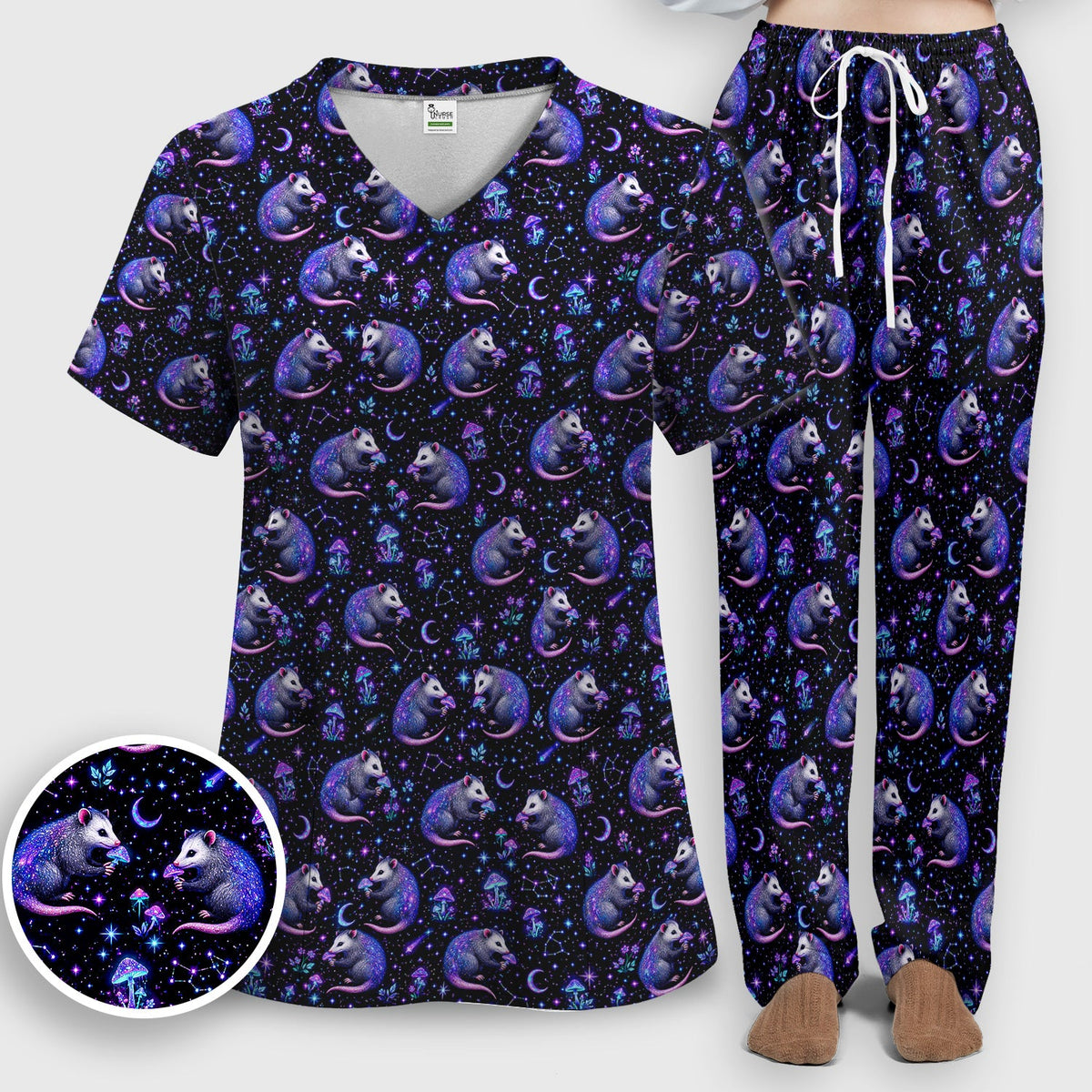 Celestial Purple Opossum Mushroom Nurse Scrub Set